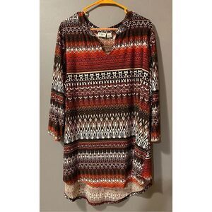 Cato Womens 22W/24W Top Geometric Print Stretch Knit 3/4 Sleeve Plus Tunic